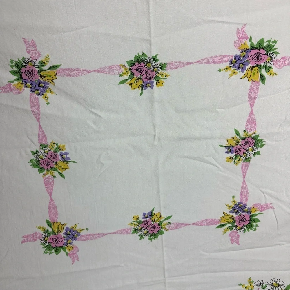 Vintage Flower Basket Tablecloth Bouquet 42 X 51 Rectangle Farmhouse Easter